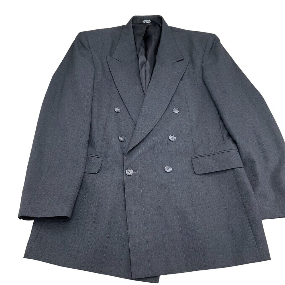 Barrington Blazer Men 40 Gray Pinstripe Double Breasted Woven Wool‎ Jacket VTG